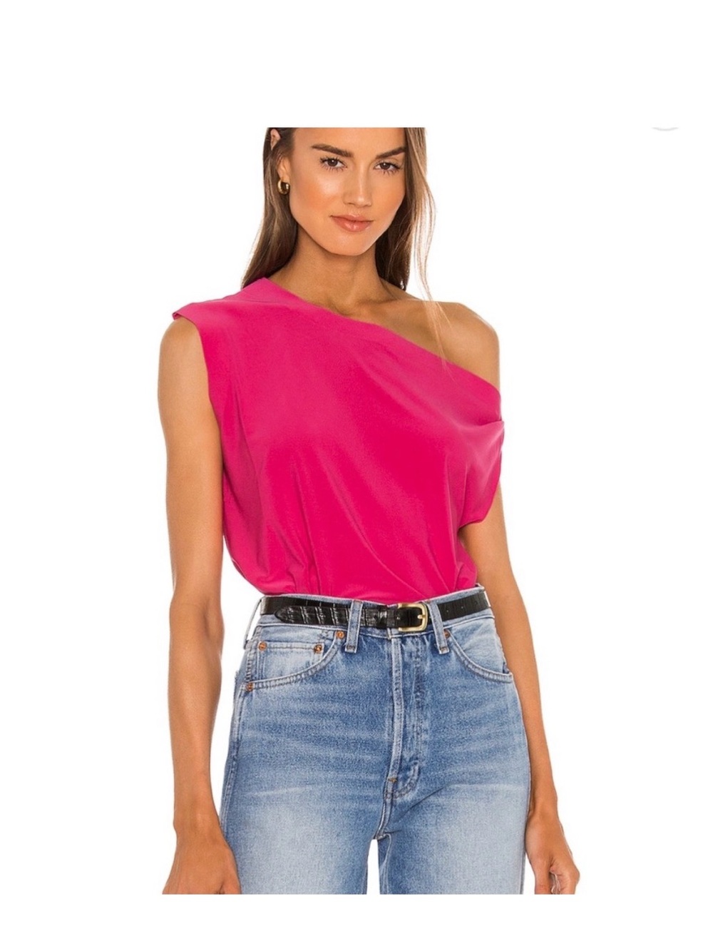Norma Kamali One-Shoulder Blouse in Vibrant Fuchsia